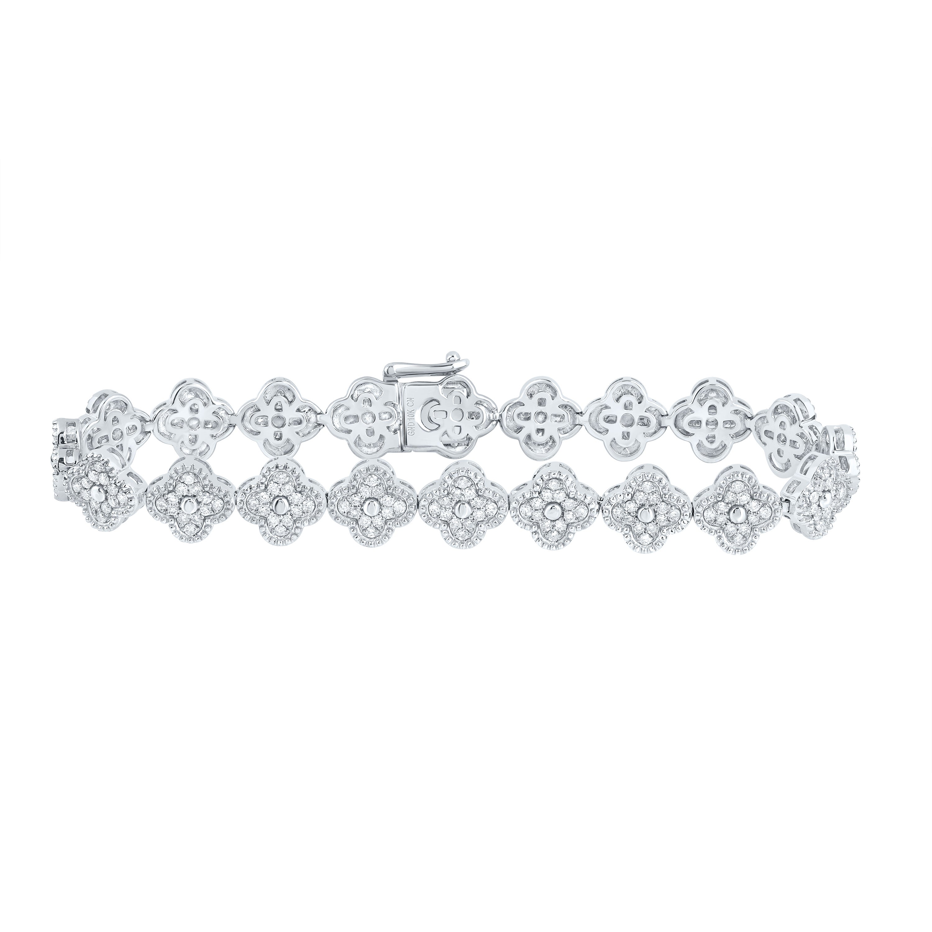 1 3/4Ctw-Nat Dia Cn Fashion Clover Bracelet (7 Inch) (15.93 grams)