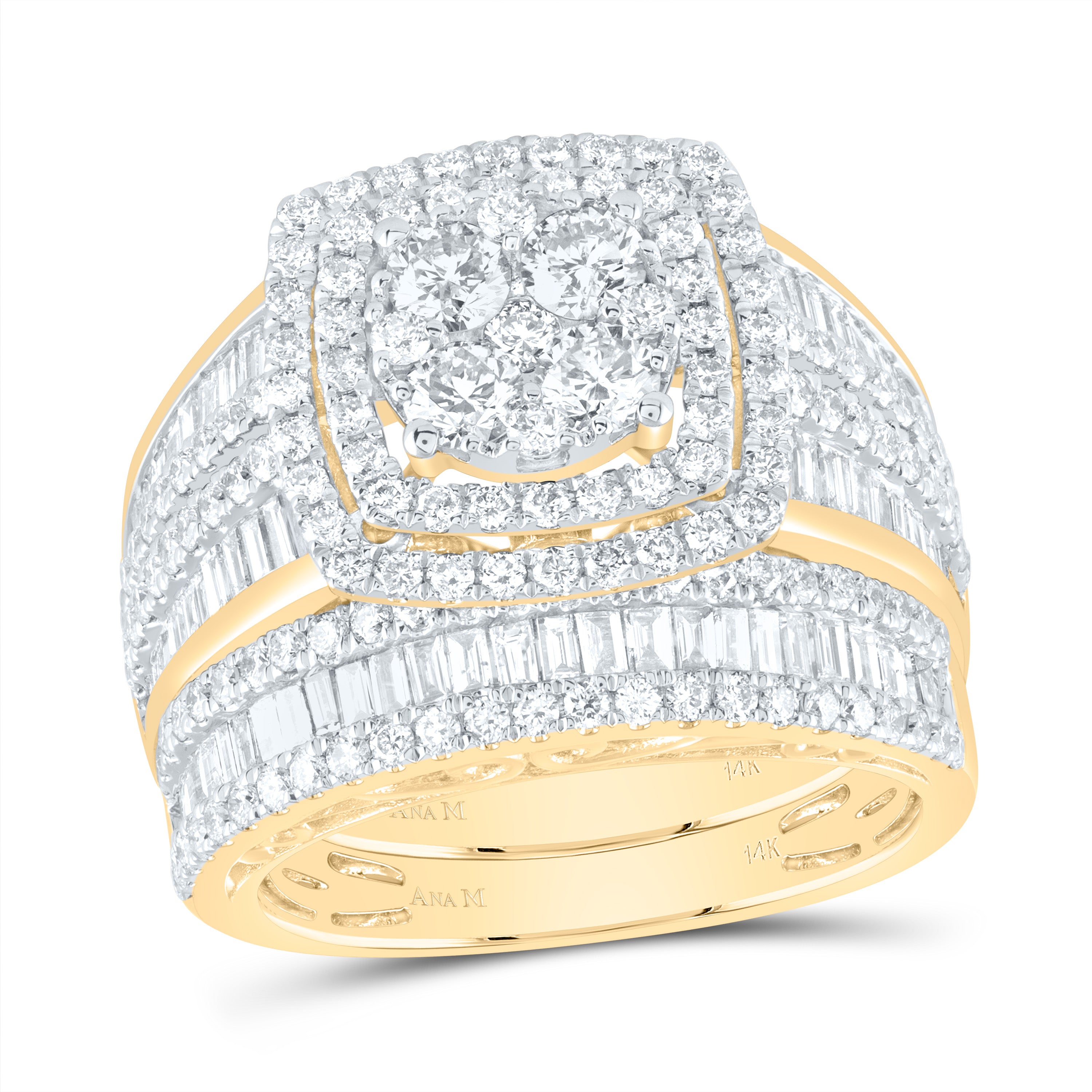 2 1/2Ctw-Diamond Ana M Cushion Double Halo Bridal Set (10.71 grams)