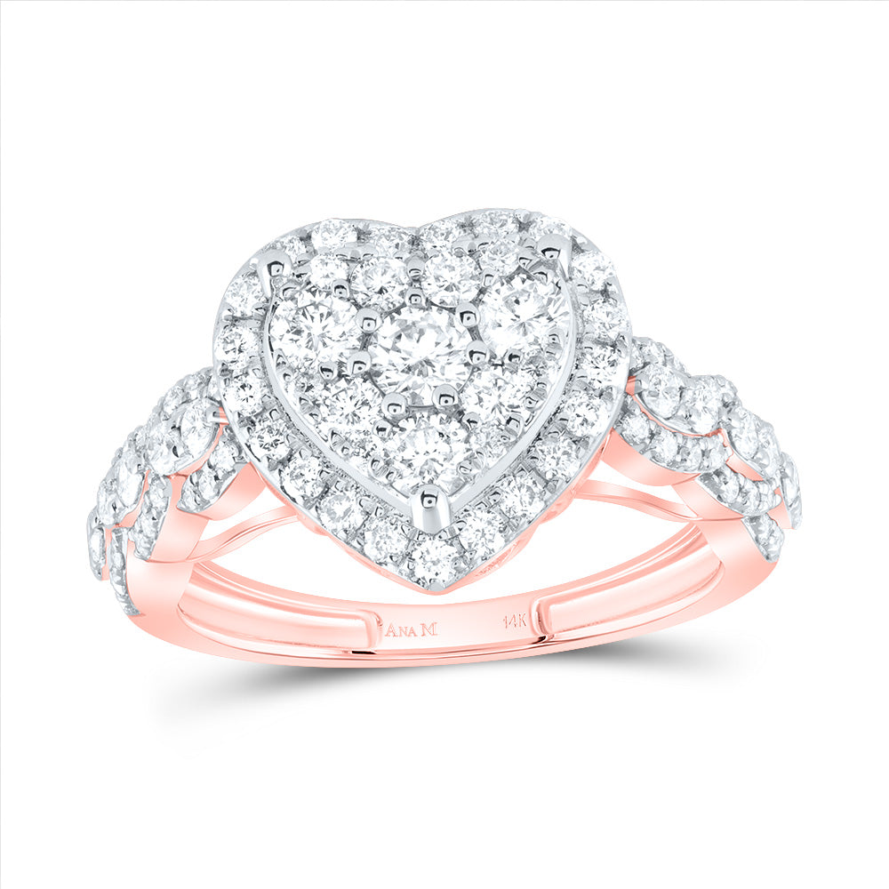 1 1/3Ctw-Nat Dia Ana M Heart Single Halo Engaement Ring (3.45 grams)