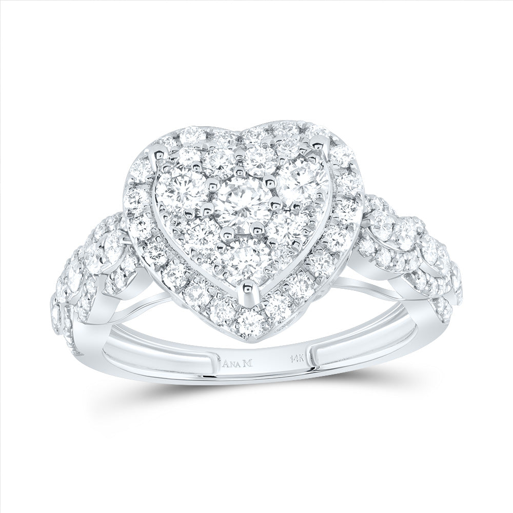 1 1/3Ctw-Nat Dia Ana M Heart Single Halo Engaement Ring (3.51 grams)