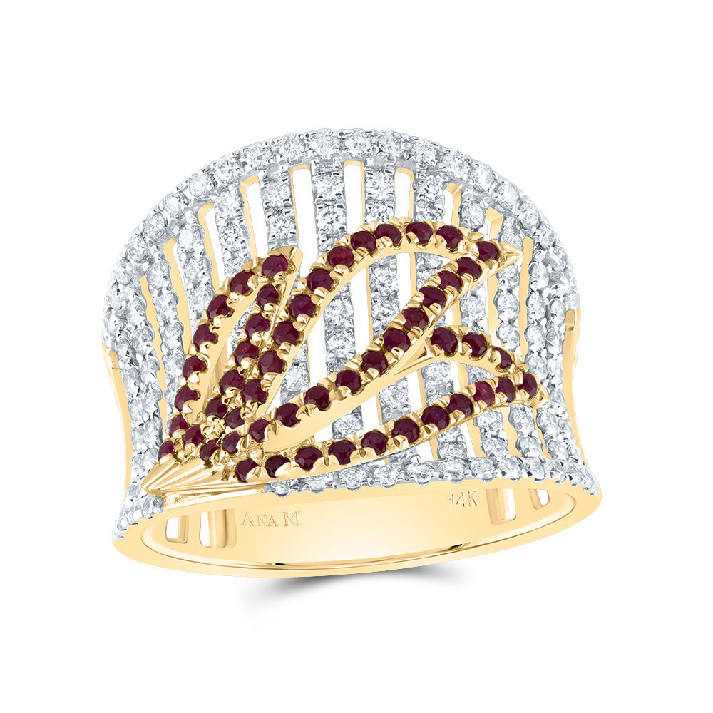 1Ctw-Dia Ana M 1/2Ctw-Rd-Ru Nat Gem Ring (5.53 grams)