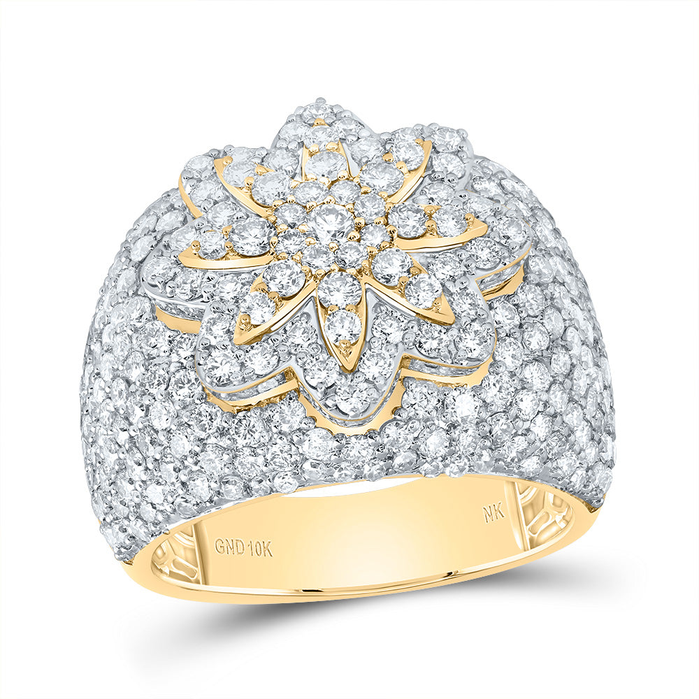 3 1/4Ctw-Nat Dia Nk Fashion 8-Petal-Flower Ring (7.35 grams)