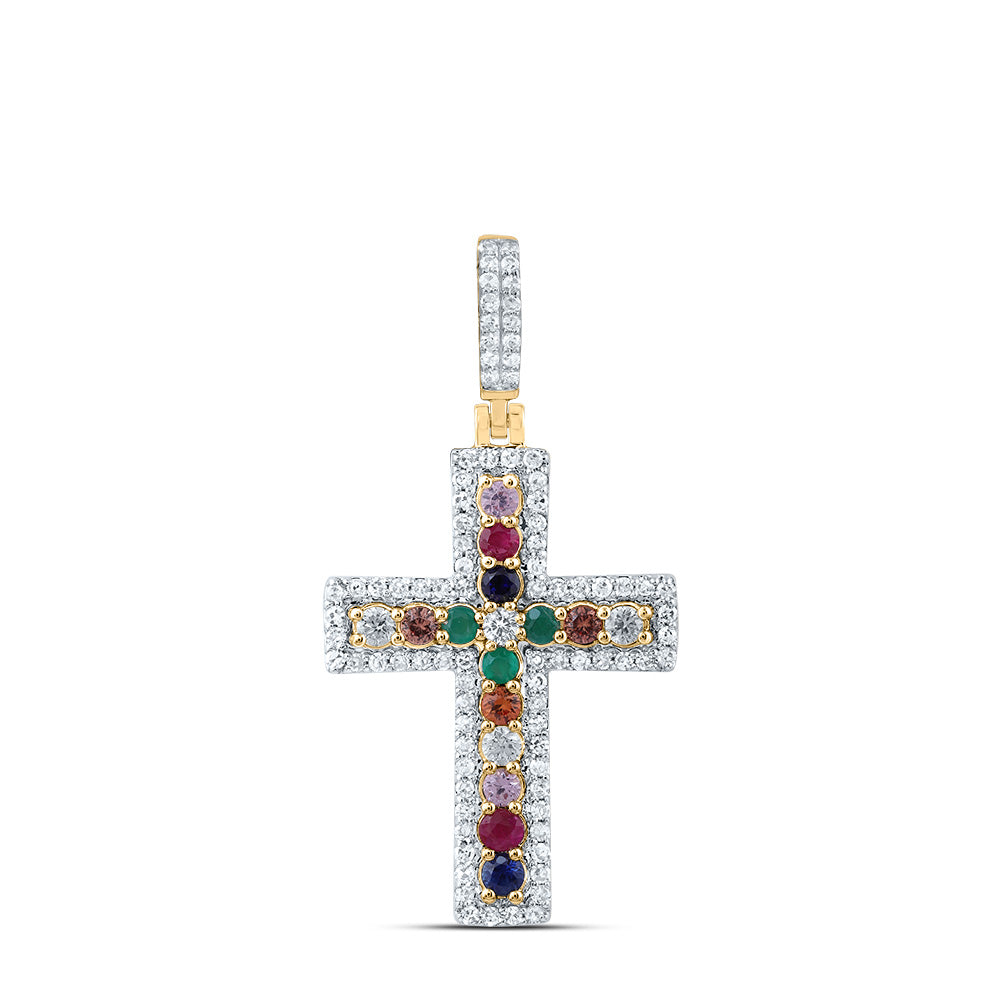 1/3Ctw-Nat Dia Cn 1/3Ctw Rd-Nat Gem Multi Clr Sapphire Cross Pendant (1.50 grams)