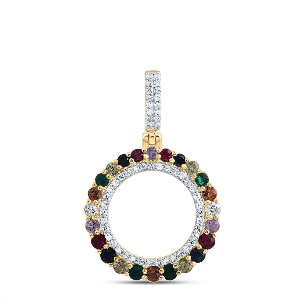 1/5Ctw-Nat Dia Cn 1/2Ctw Rd-Nat Gem Multi Clr Sapphire Round Pendant (1.84 grams)