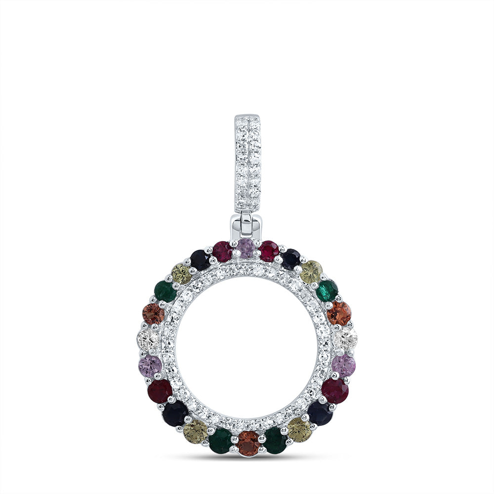 1/5Ctw-Nat Dia Cn 1/2Ctw Rd-Nat Gem Multi Clr Sapphire Round Pendant (2.05 grams)