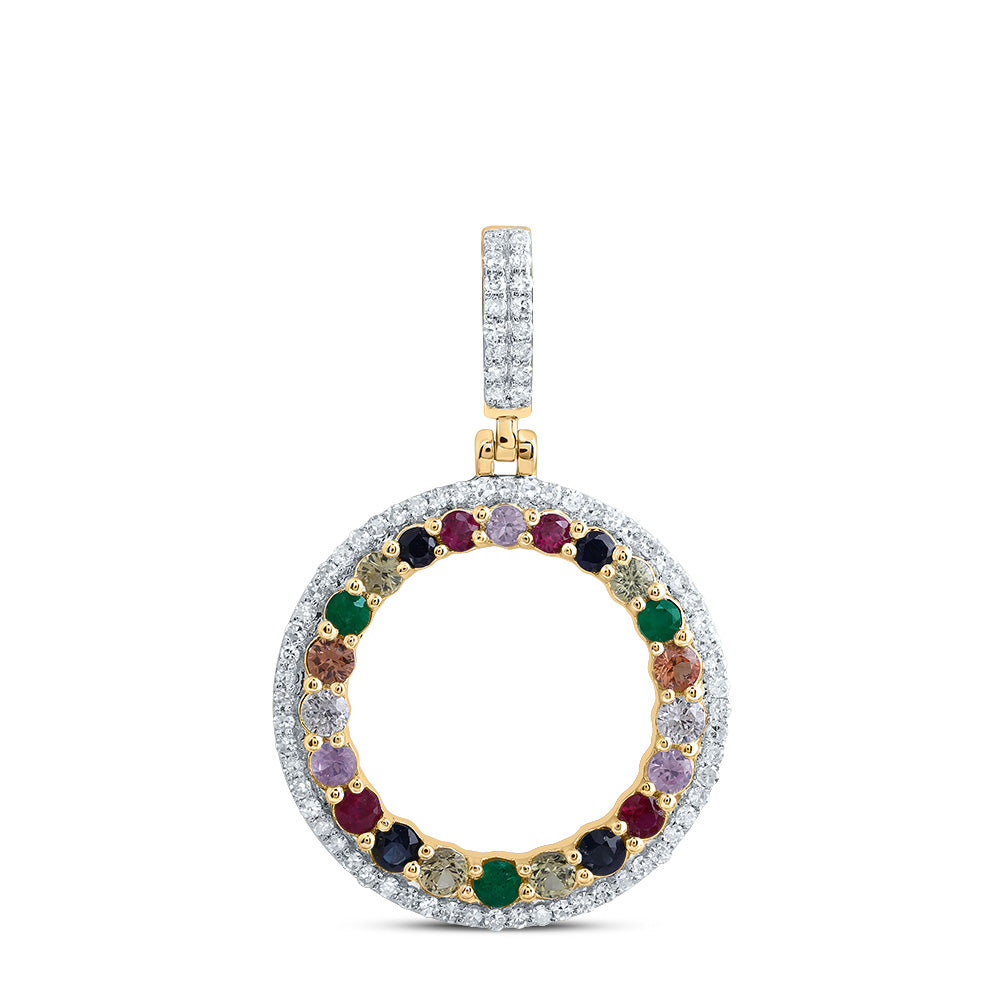 1/5Ctw-Nat Diamond 1/2Ctw Rd-Nat Gem Multi Clr Sapphire Round Pendant (1.69 grams)