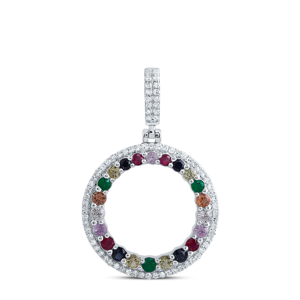 1/5Ctw-Nat Dia Cn 1/2Ctw Rd-Nat Gem Multi Clr Sapphire Round Pendant (1.91 grams)