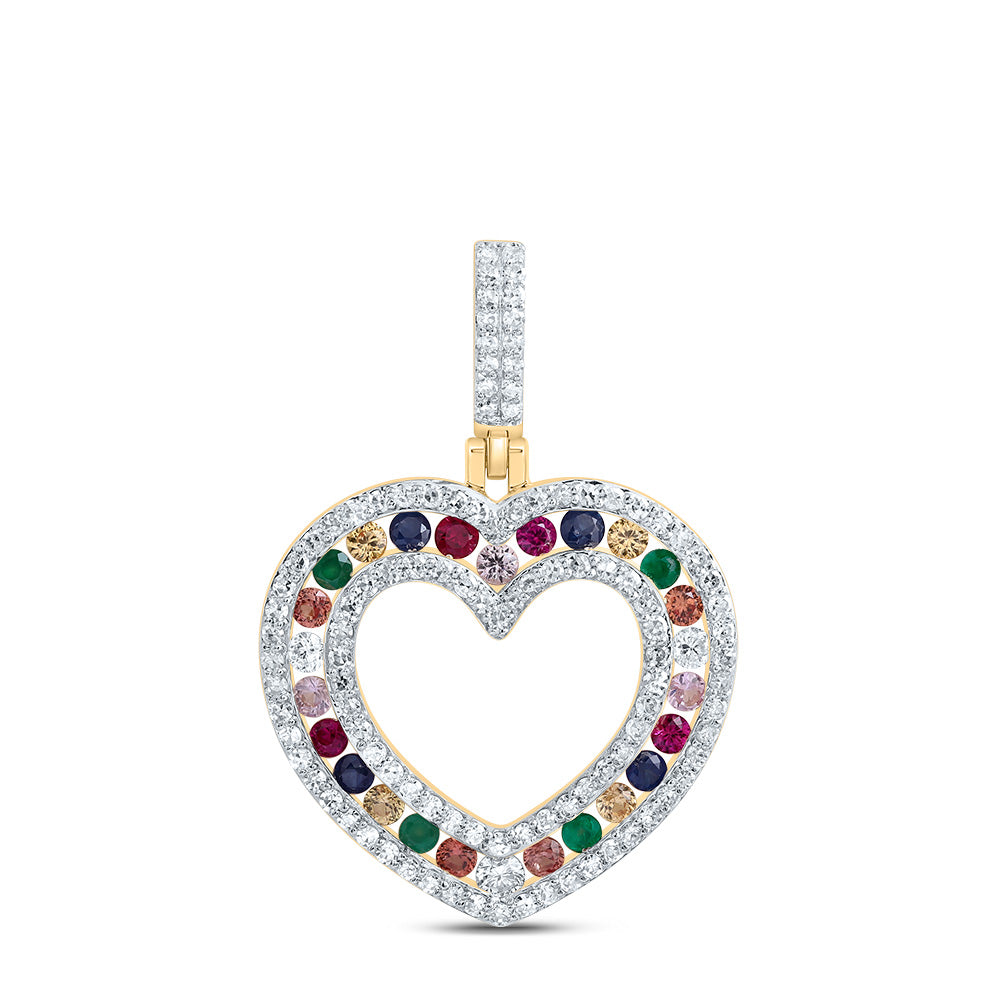 1/3Ctw-Nat Dia Cn 3/8Ctw Rd-Nat Gem Multi Clr Sapphire Heart Pendant (1.9316 grams)