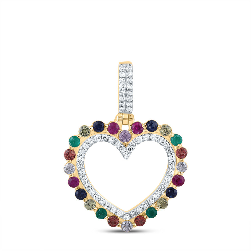 1/5Ctw-Nat Dia Cn 3/8Ctw Rd-Nat Gem Multi Clr Sapphire Heart Pendant (1.717 grams)