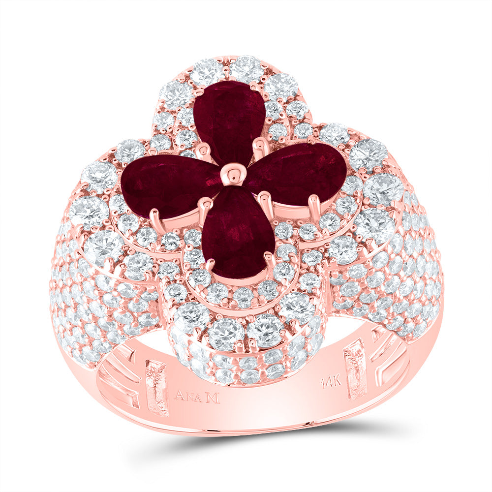 2 1/2Ctw-Dia Ana M 2Ctw Ps-Ru Nat Gem Clover Ring (8.77 grams)