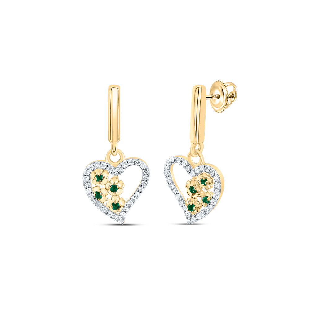 1/5Ctw-Nat Dia Nk 1/20Ctw-Rd-Em Nat Gem Heart Dangling Earring
