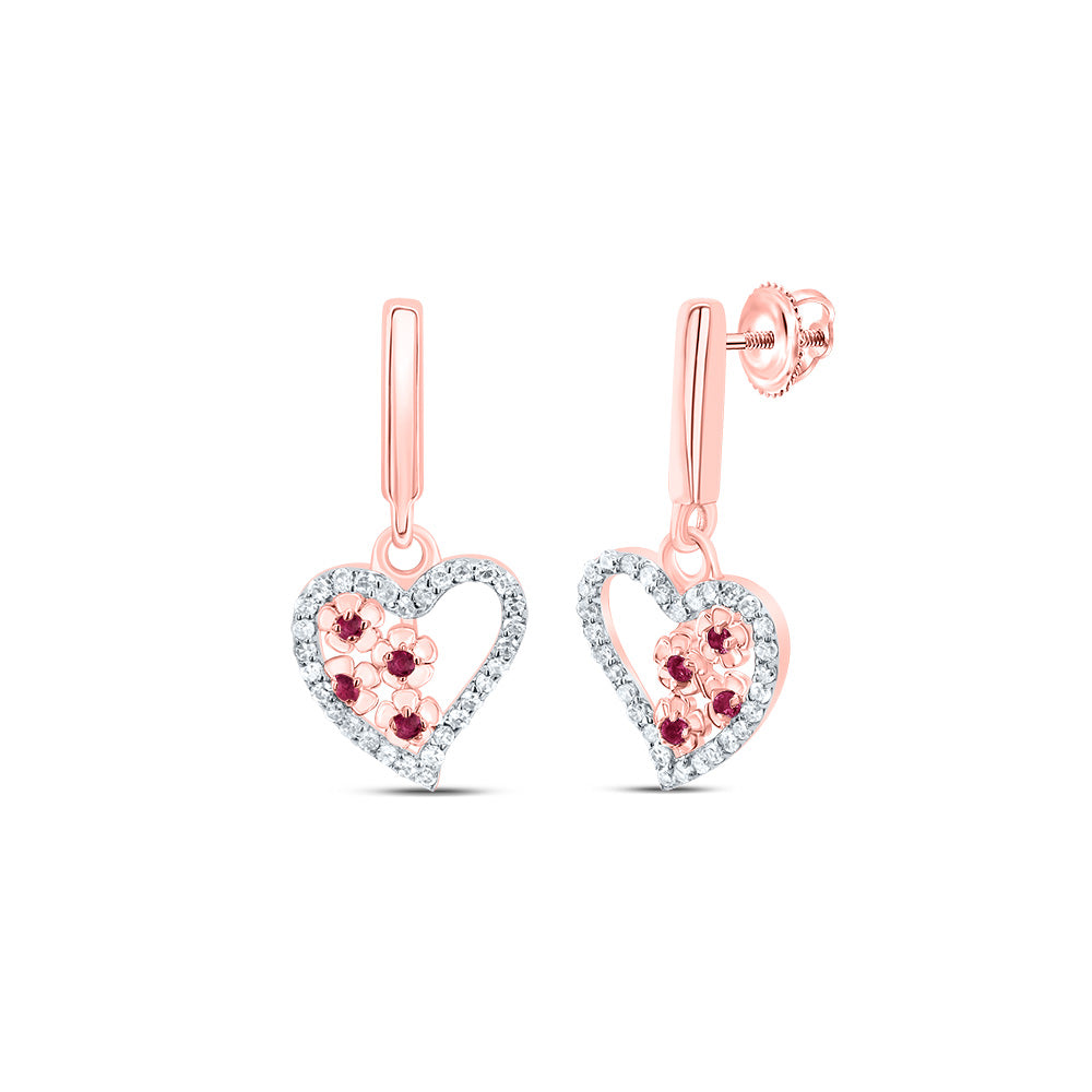 1/5Ctw-Nat Dia Nk 1/20Ctw-Rd-Ru Nat Gem Heart Dangling Earring