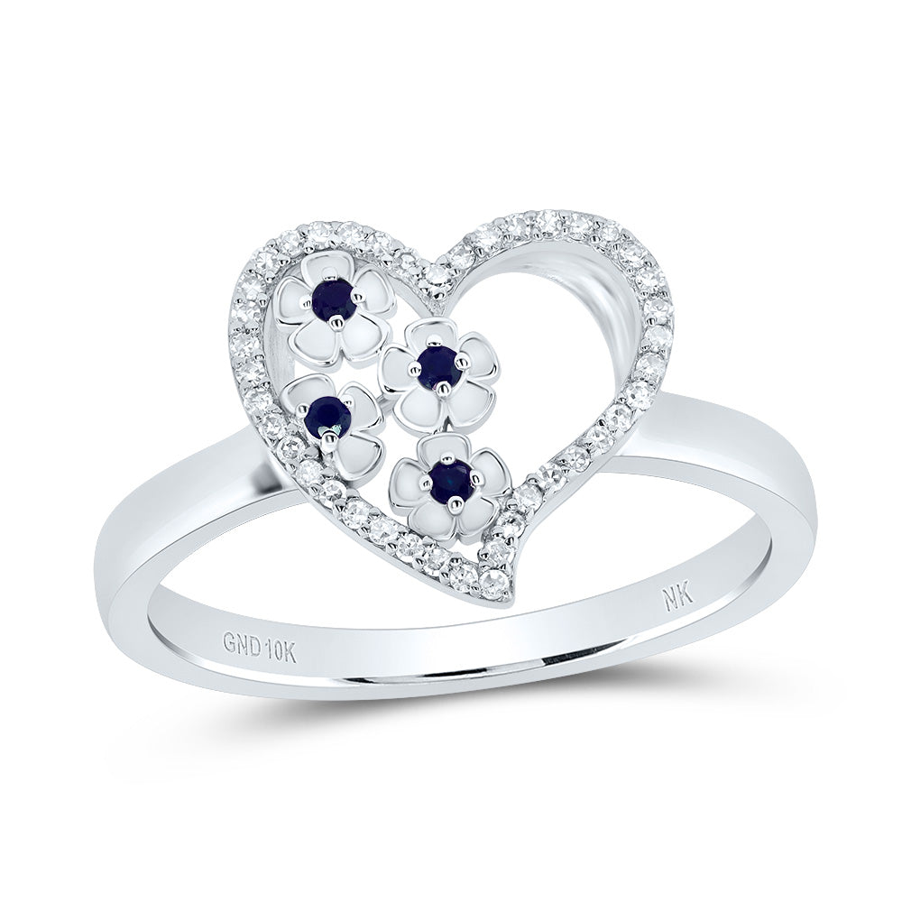 1/10Ctw-Nat Dia Nk 1/20 Ctw-Blue Sapphire Natural Gem Heart Ring (2.43 grams)