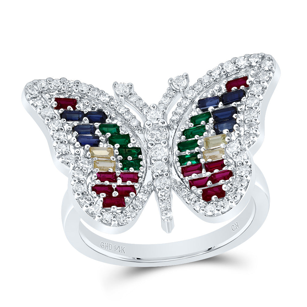 1/2Ctw-Dia Cn 3/4Ctw Bag-Nat Gem Multi Clr Sapphire Butterfly Ring (6.06 grams)
