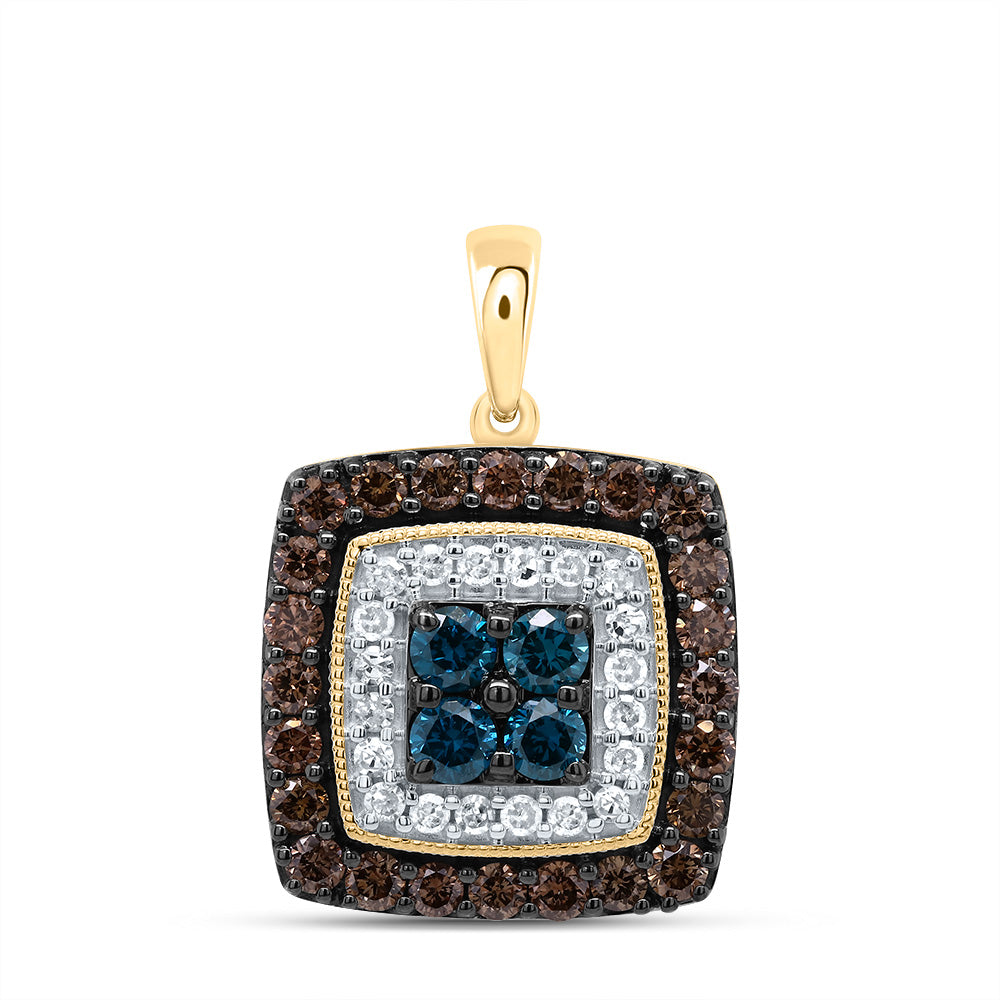 3/4Ctw-Dia P1 Gift Cognac Natural, Blue-Dia Square Pendant (2.141 grams)
