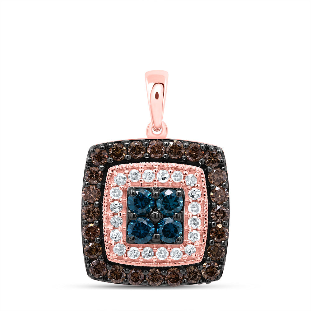 3/4Ctw-Diamond Gift Cognac Natural, Blue-Diamond Square Pendant (2.091 grams)