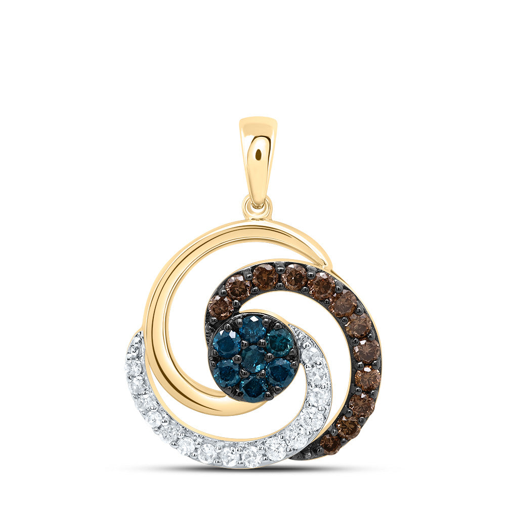 3/8Ctw-Dia P1 Gift Cognac Natural, Blue-Dia Round Pendant (1.82 grams)