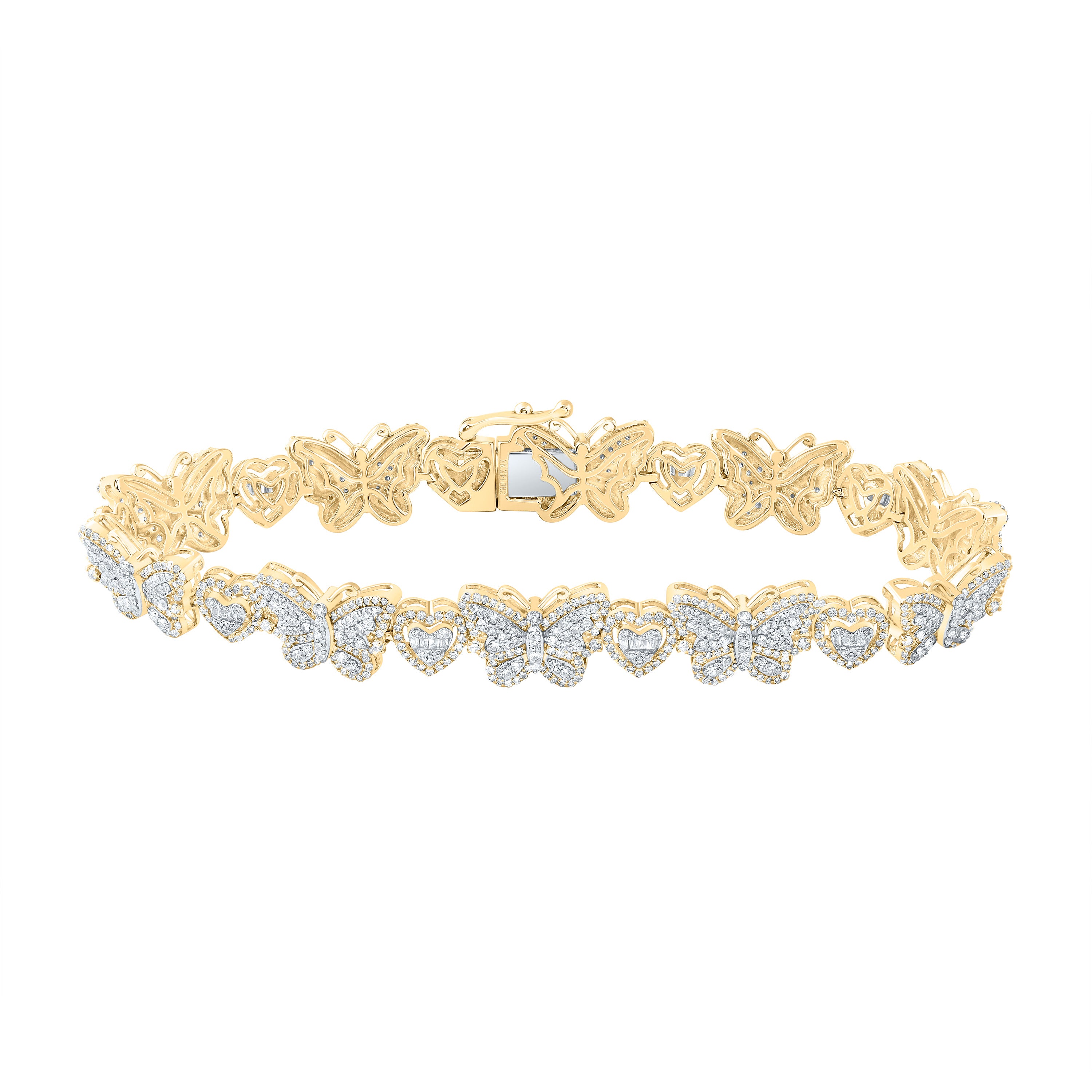 3Ctw-Nat Diamond Butterfly Heart Ladies Bracelet (7 Inch) (15.494 grams)