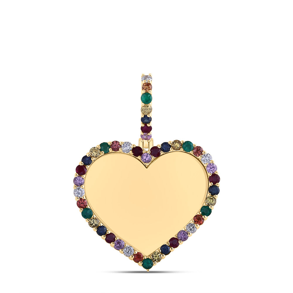 1/5Ctw-Dia Cn 1 3/4Ctw Rd-Nat Gem Multi Clr Sapphire Memory Heart Pendant (3.189 grams)