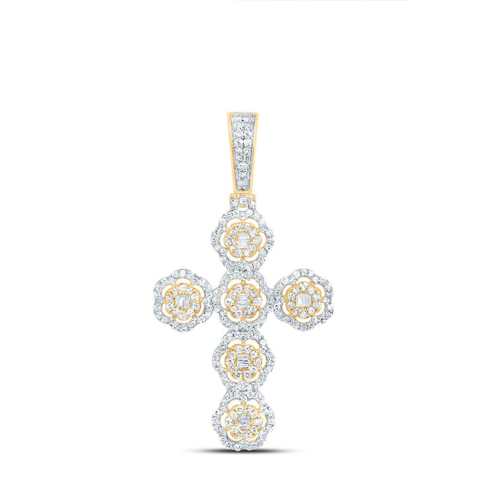 7/8Ctw-Dia Nk Fashion Flower Cross Pendant (3.714 grams)