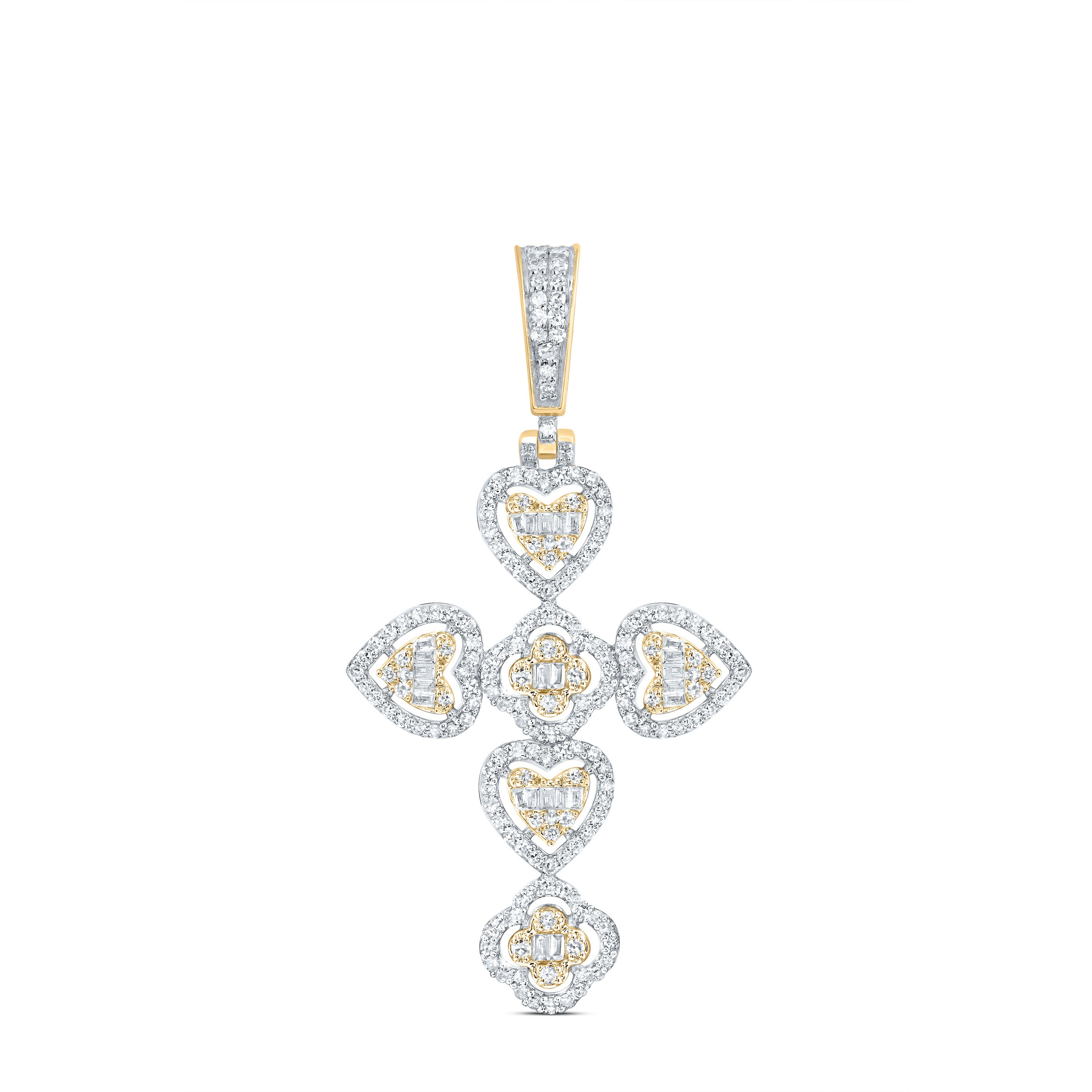 3/4Ctw-Nat Dia Nk Fashion Clover Heart Cross Pendant (3.438 grams)