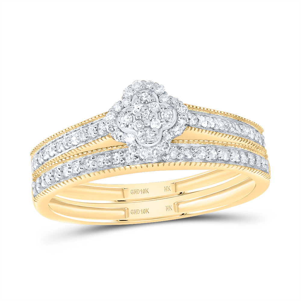1/4Ctw-Nat Dia Nk Fashion Clover Bridal Set (2.35 grams)