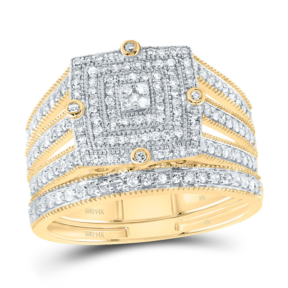 1/2Ctw-Nat Diamond Square Double Halo Bridal Set (3.85 grams)