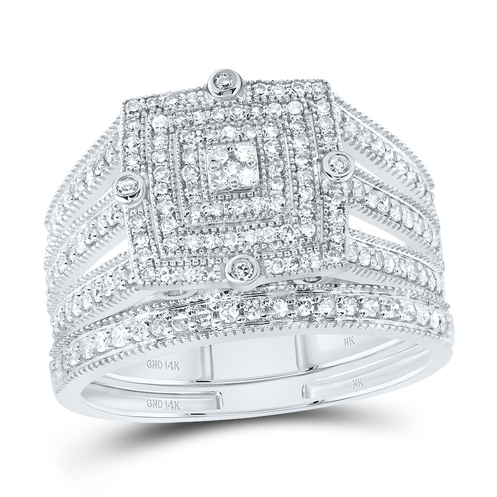 1/2Ctw-Nat Diamond Square Double Halo Bridal Set (3.91 grams)