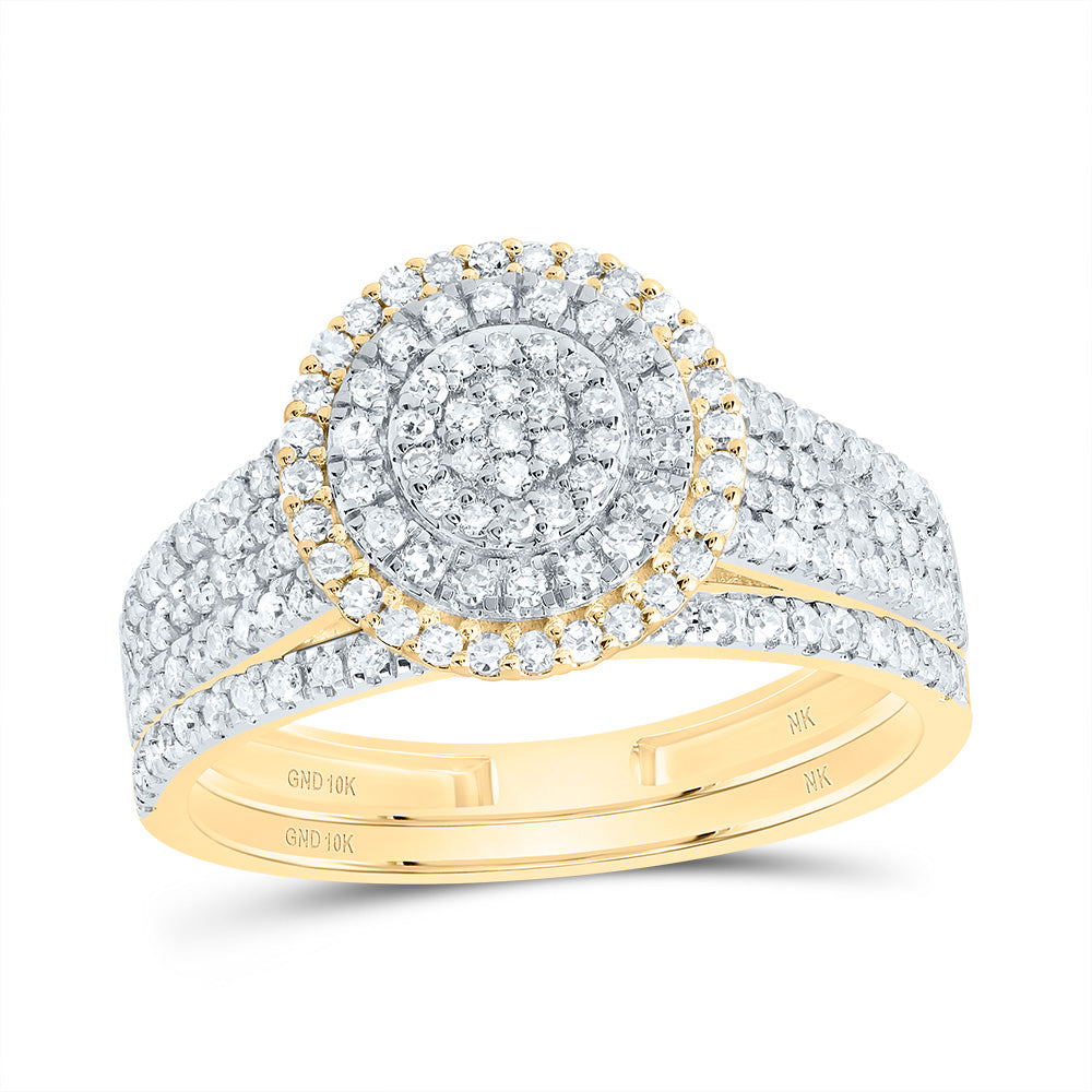 5/8Ctw-Nat Dia Nk Round Double Halo Bridal Set (2.69 grams)