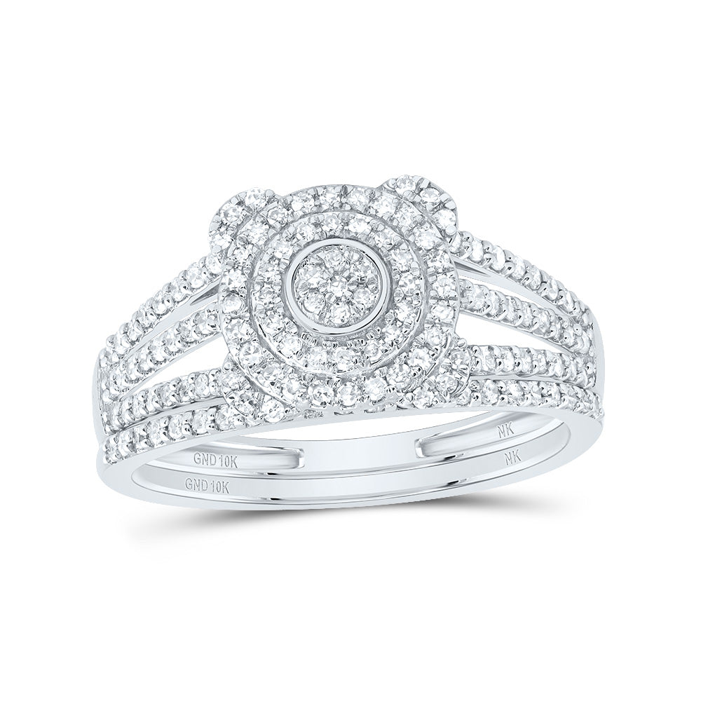 1/2Ctw-Nat Dia Nk Round Double Halo Bridal Set (2.65 grams)