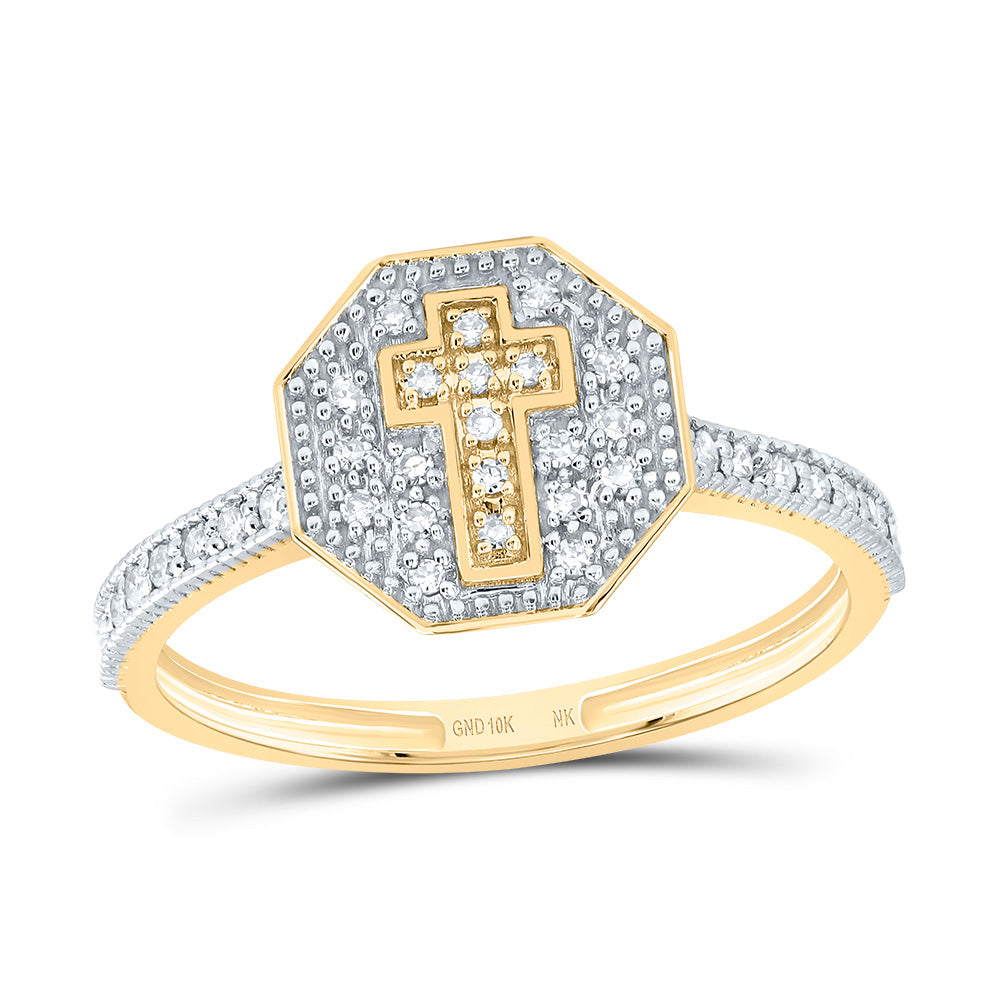 1/6Ctw-Nat Dia Nk Fashion Octagon Cross Ring (1.25 grams)