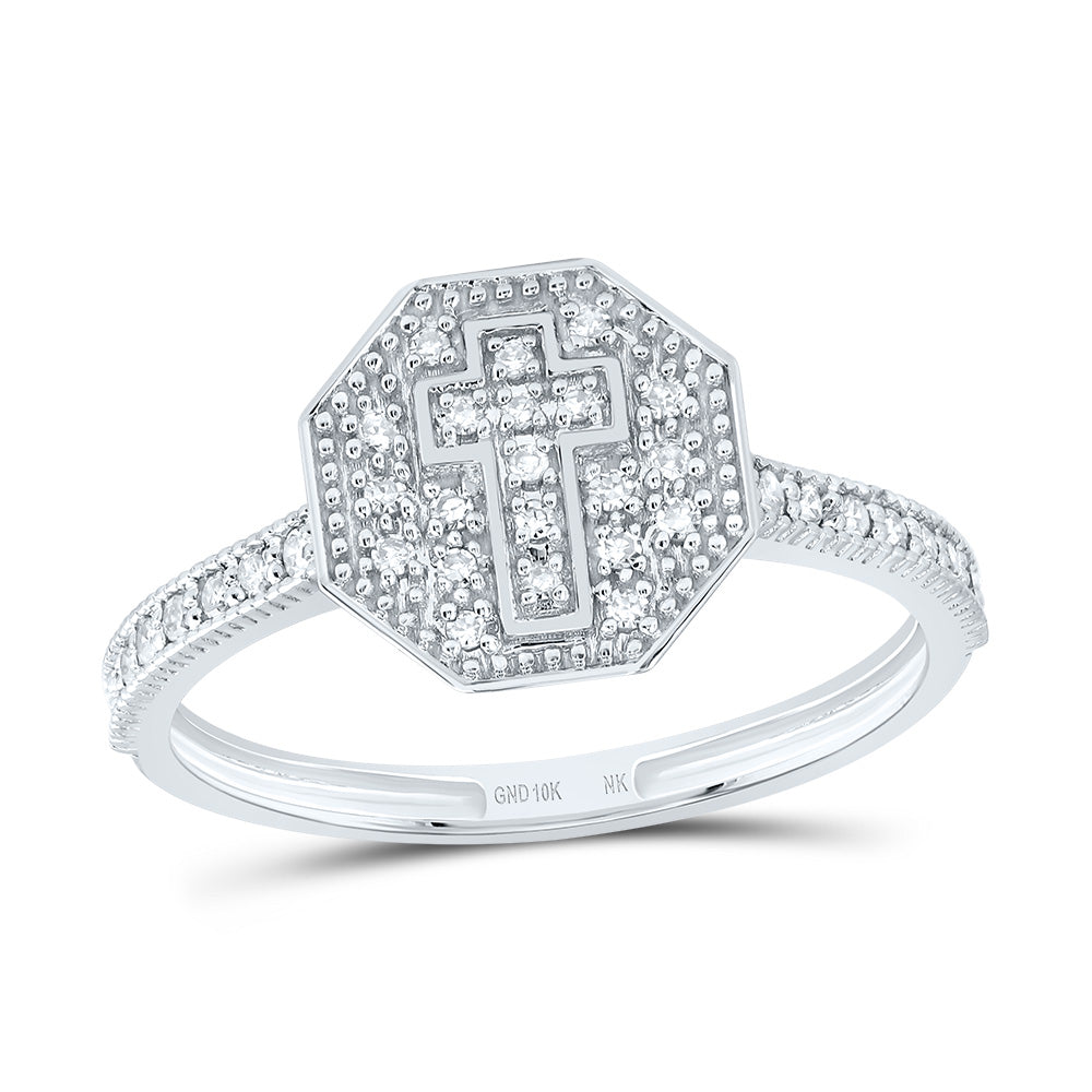 1/6Ctw-Nat Dia Nk Fashion Octagon Cross Ring (1.52 grams)