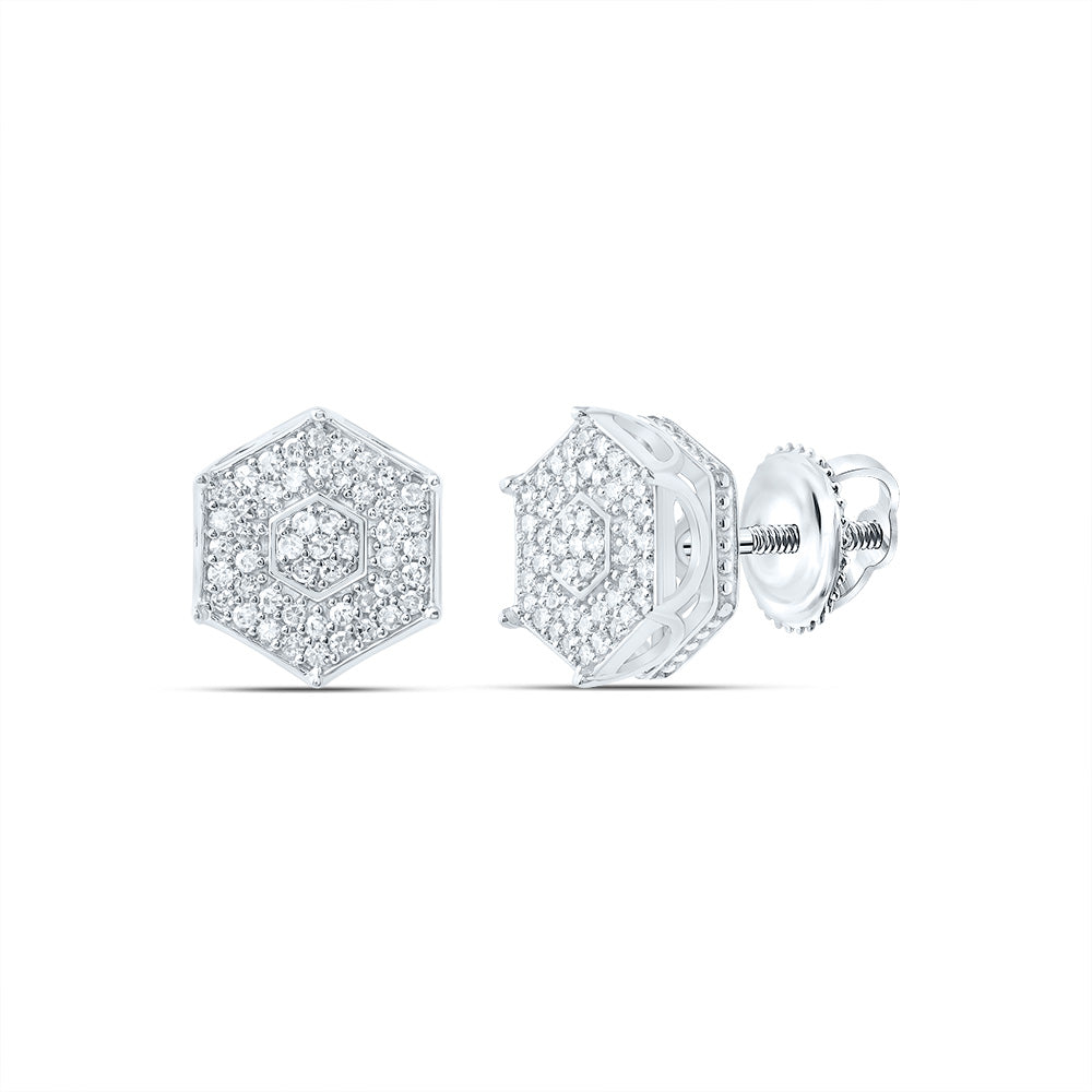 3/8Ctw-Nat Dia Nk Fashion Hexagon Stud Earring