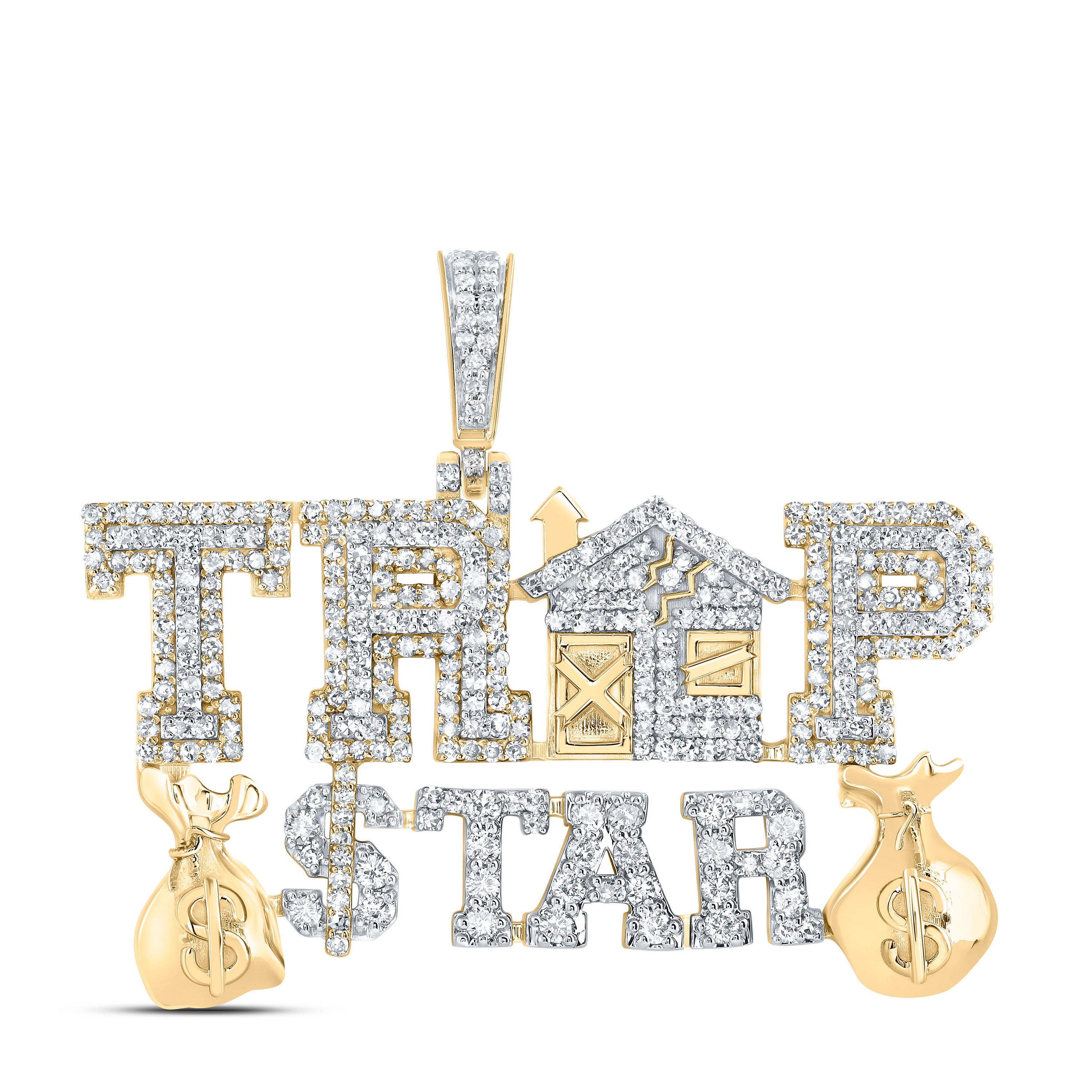1 5/8Ctw-Nat Dia Nk Trap-Star-Money Bag Mens Charm (7.977 grams)