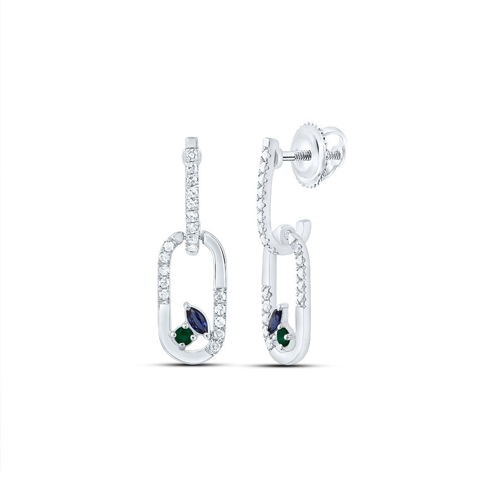 1/6Ctw-Nat Dia Cn 1.6Mm Rd-Em, 3X2Mm Mq-Bs Nat Gem Paper Clip Dangling Earring