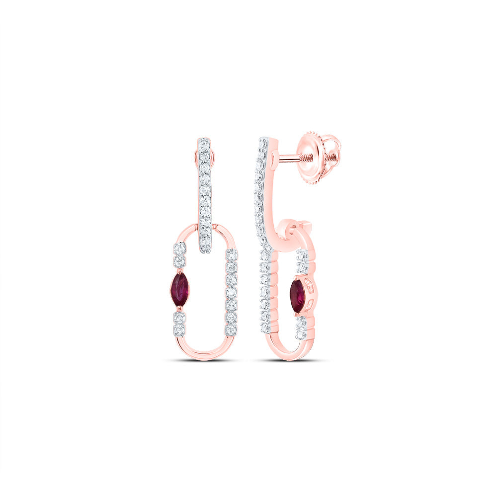 1/8Ctw-Nat Dia Cn 3X2Mm Mq-Ru Nat Gem Paper Clip Dangling Earring