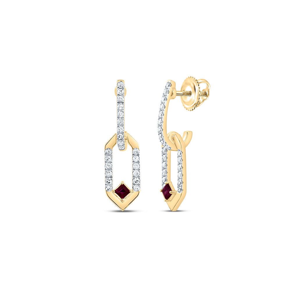 1/6Ctw-Nat Dia Cn 1.7Mm Pr-Ru Nat Gem Paper Clip Dangling Earring