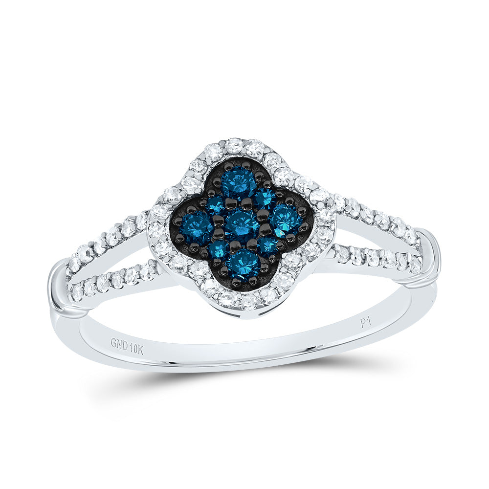 1/3Ctw-Nat Dia P1 Gift Blue Diamond Clover Ring (2.34 grams)