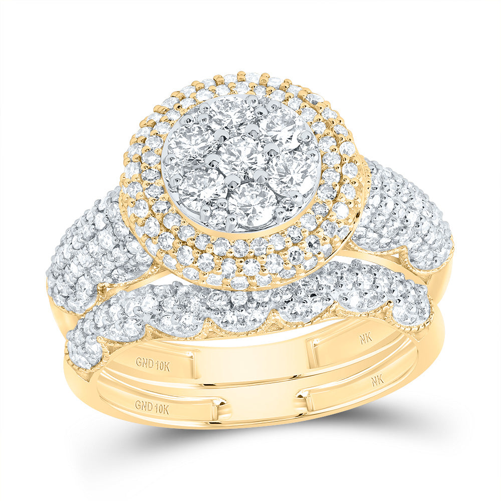 1 1/2Ctw-Diamond Fashion Round Flower Bridal Set (3.75 grams)