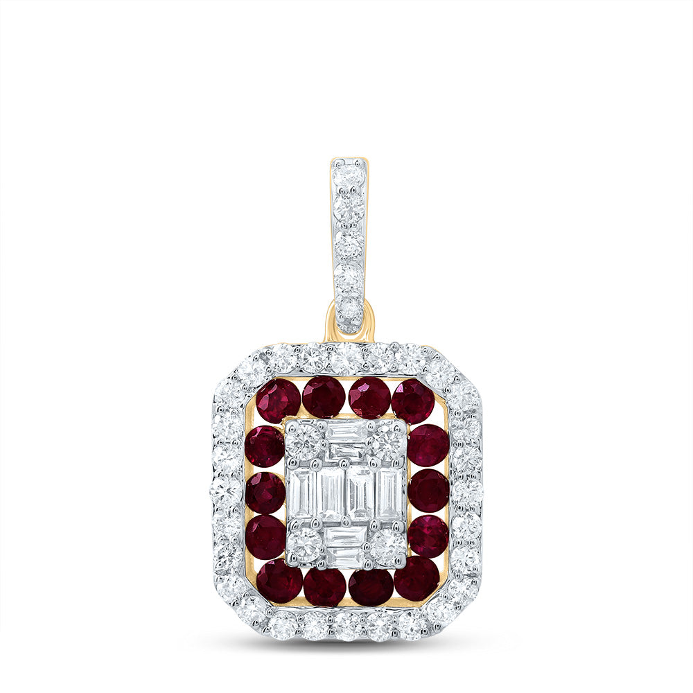 1/3Ctw-Diamond Ana M 1/4Ctw-Rd-Ru Nat Gem Octagon Pendant (1.384 grams)