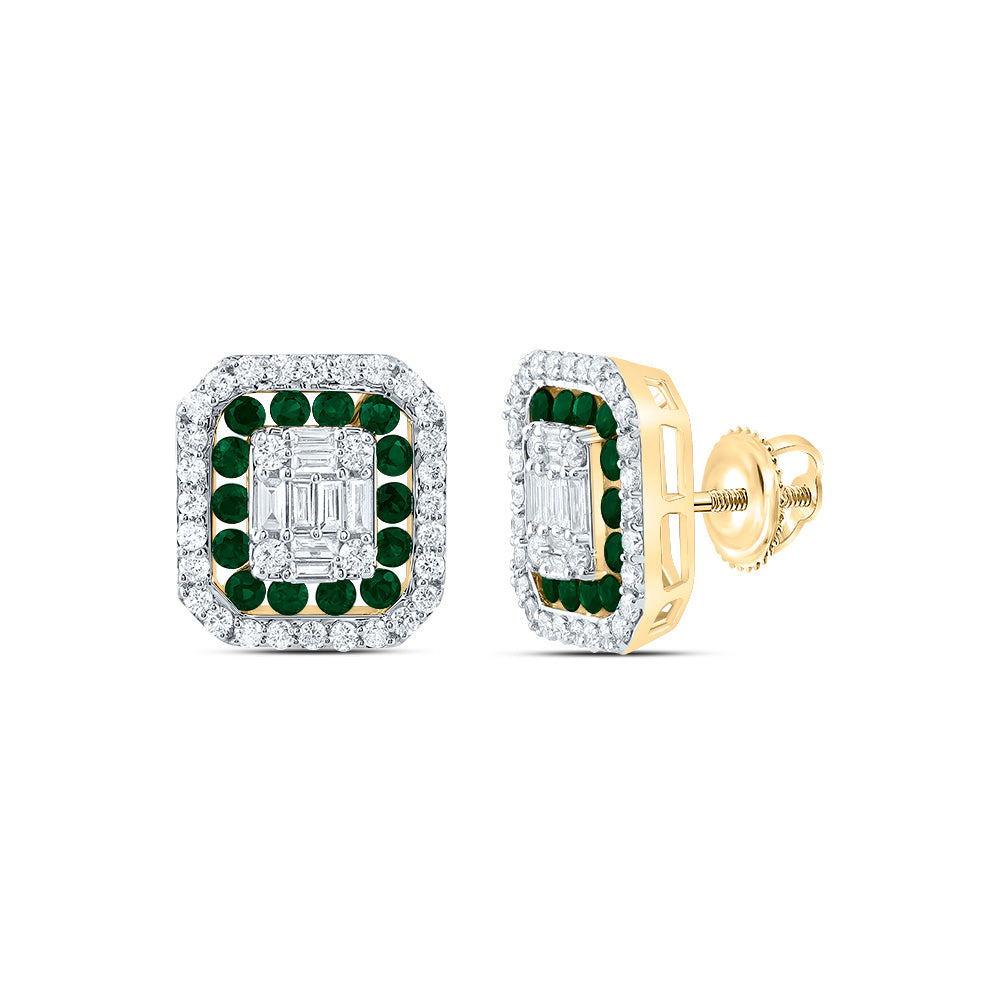 5/8Ctw-Diamond Ana M 1/2Ctw-Rd-Em Nat Gem Octagon Stud Earring