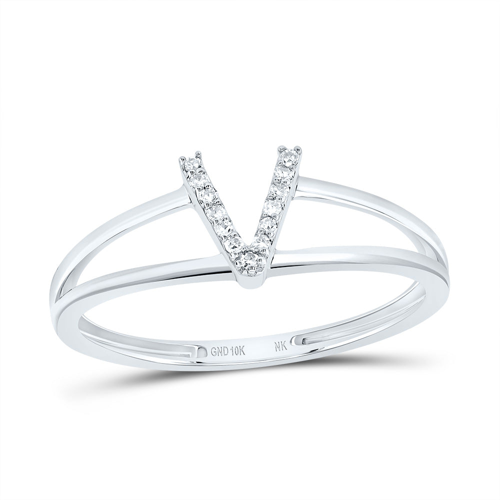 1/20Ctw-Diamond Gift Initial "V" Ladies Ring (1.15 grams)