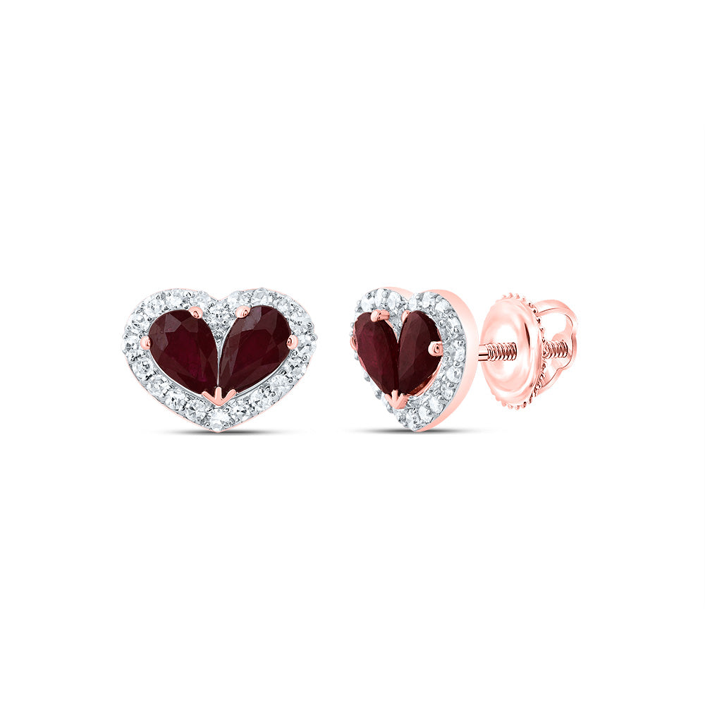 1/5Ctw-Nat Dia Cn 7/8Ctw Ps-Ru Nat Gem Heart Stud Earring