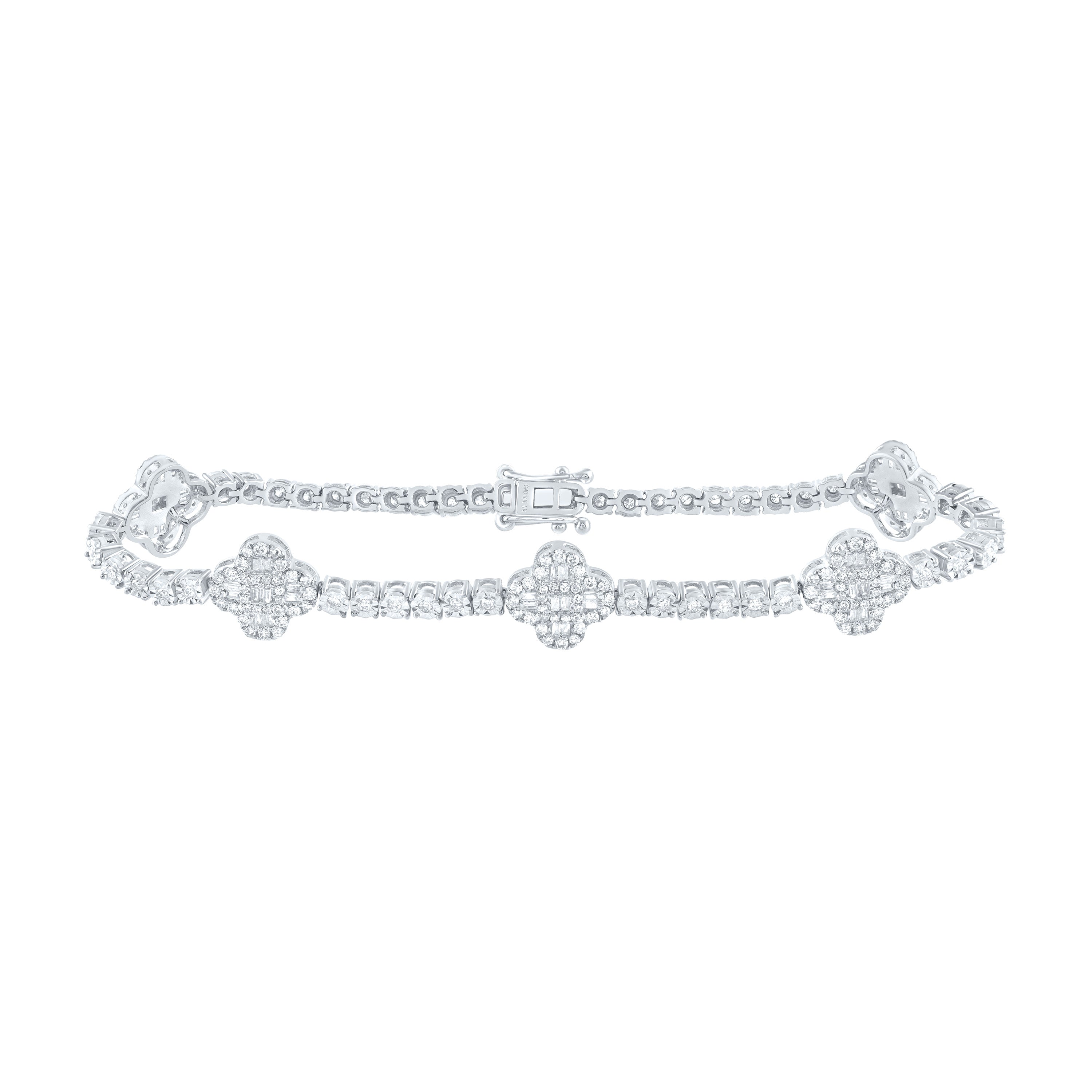 1 1/2Ctw-Nat Dia Nk Fashion Clover Tennis Bracelet (7 Inch) (8.523333 grams)
