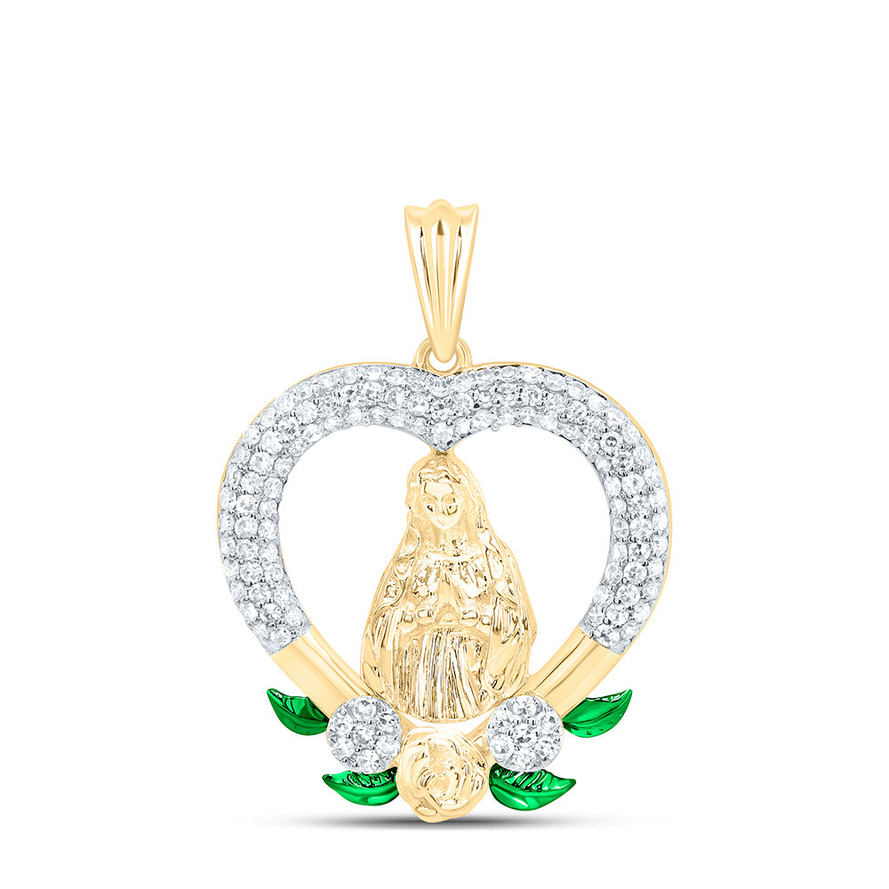 1/2Ctw-Nat Dia Nk Fashion Virgin Mother Mary Heart Pendant (2.014 grams)