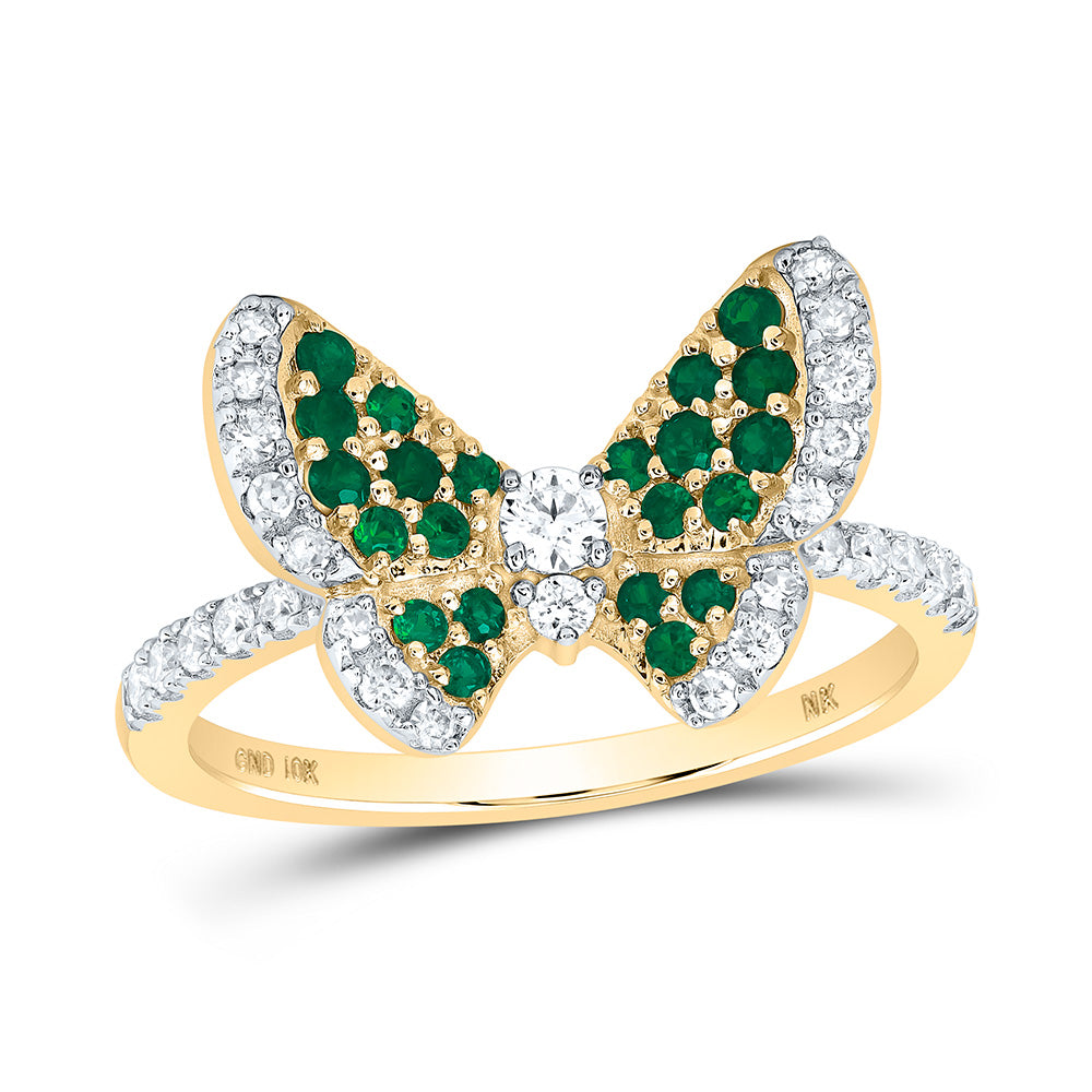 1/3Ctw-Dia Nk 1/3Ctw-Rd-Em Nat-Gem Butterfly Ring (2.87 grams)