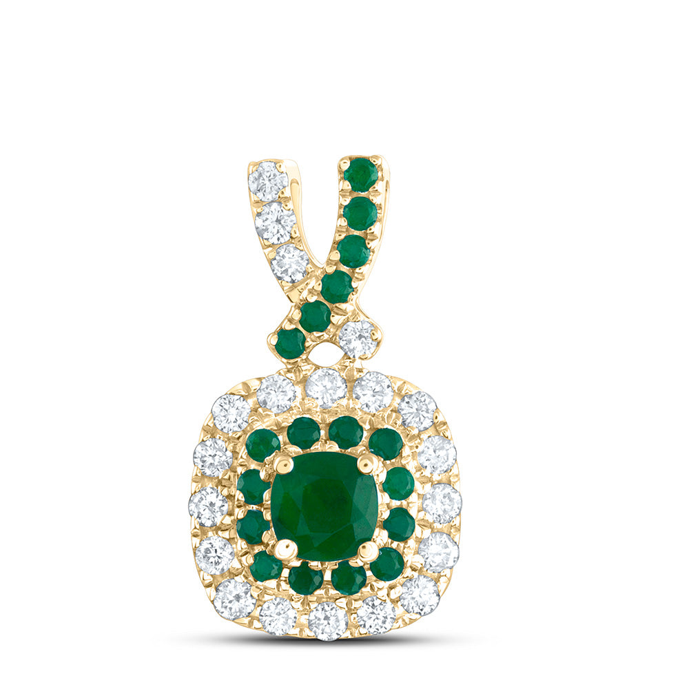 1/8Ctw-Diamond Ana M 1/10Ctw-Rd-Em, 3Mm-Cu-Em, Nat Gem Cushion Pendant (0.64 grams)