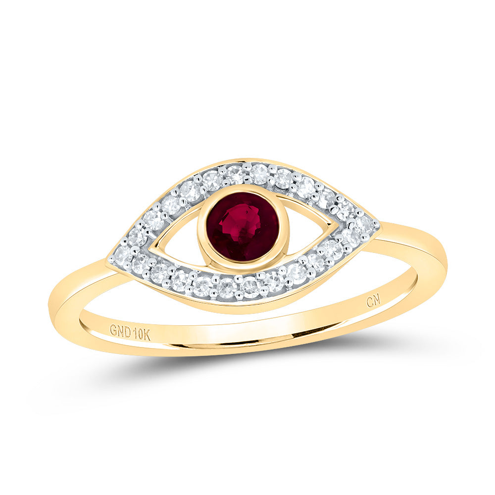 1/8Ctw-Dia Cn 3.8Mm-Rd-Ru, Nat-Gem Evil Eye Ring (2.03 grams)