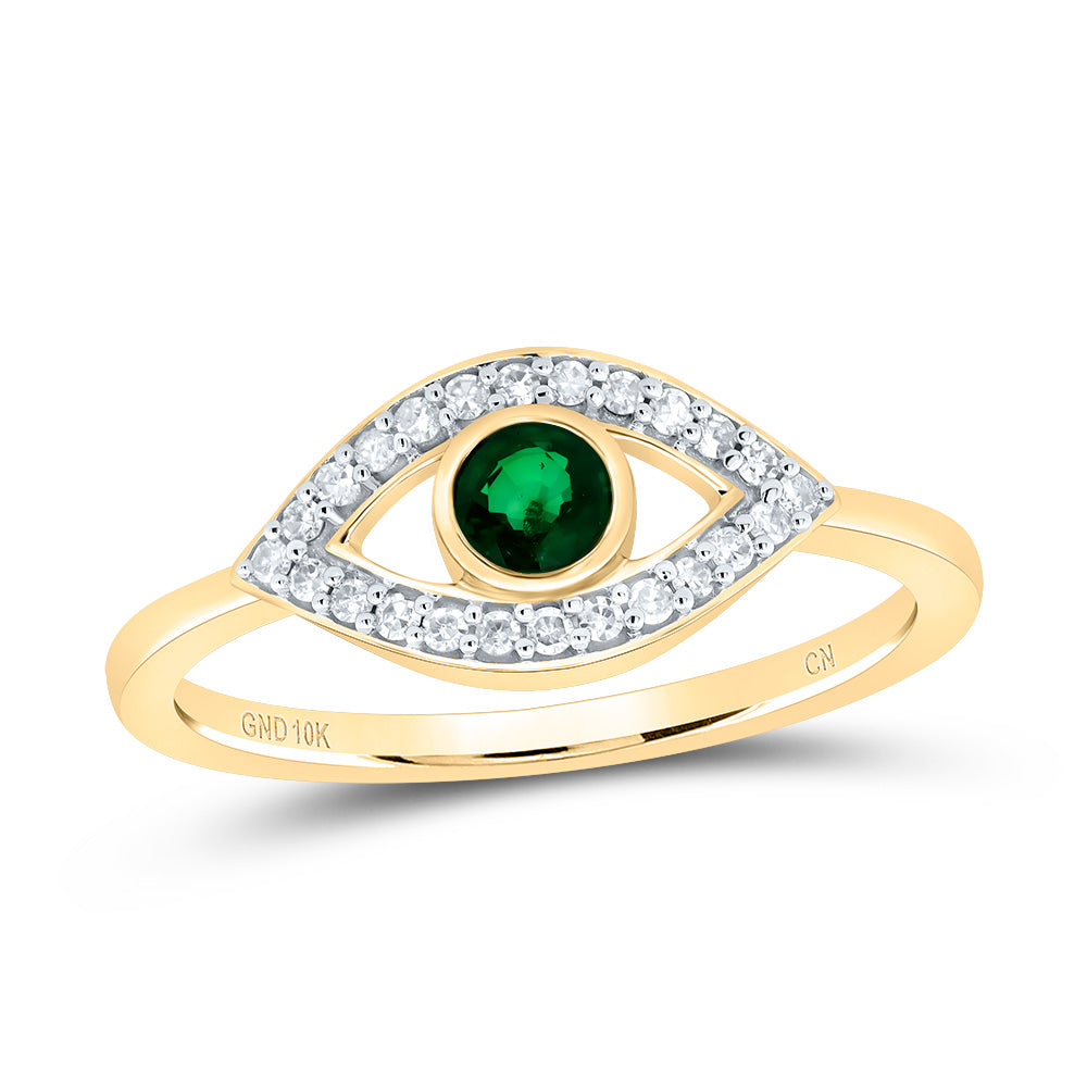 1/8Ctw-Dia Cn 3.8Mm-Rd-Em, Nat-Gem Evil Eye Ring (2.07 grams)