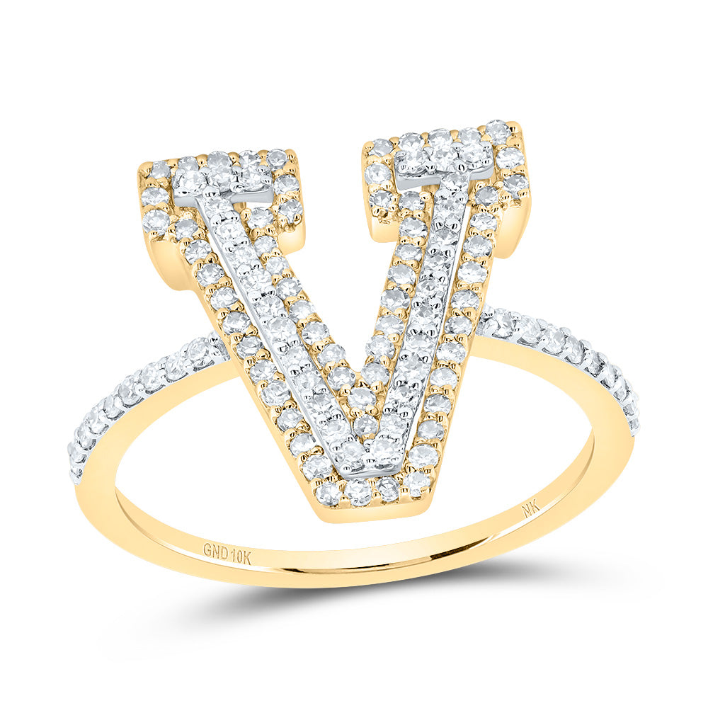 1/2Ctw-Dia Nk Fashion Initial "V" Ladies Ring (2.34 grams)